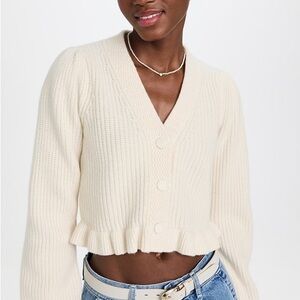 LoveShackFancy Cream Cardigan with Ruffle Detail